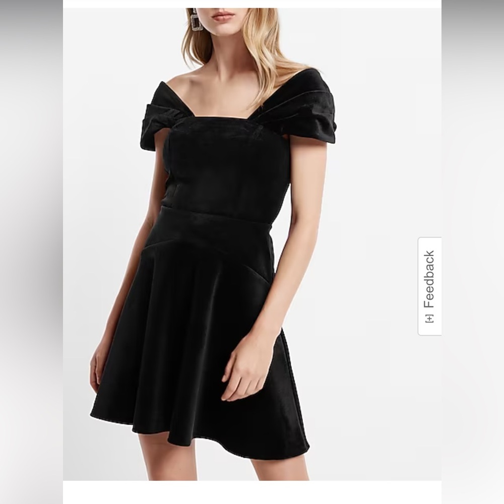 Express Women's NWT Velvet Off‎ The Shoulder Mini Fit & Flare Black Dress Size M